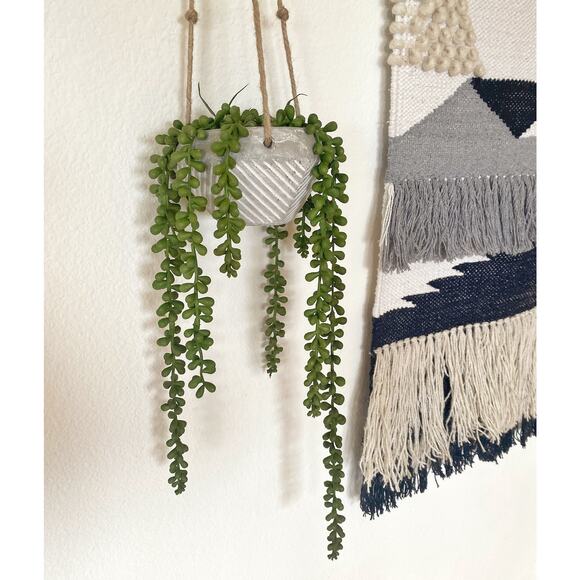 Artificial Burro's Succulent Plant in Textured Concrete Pot with Jute Twine - Picture 1 of 5